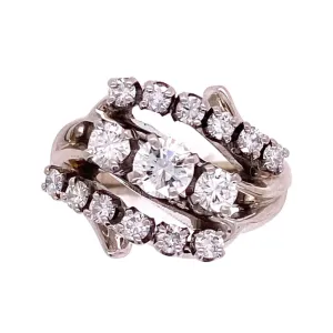 Platinum 1950's 3 stone Cluster Round Brilliant Diamond Ring at Regard Jewelry in Austin, Texas
