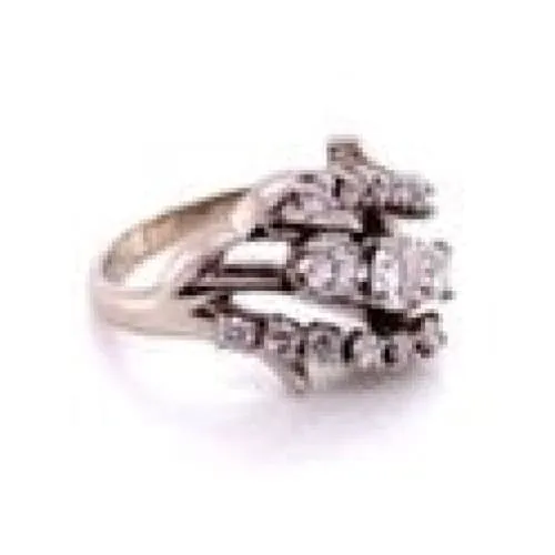 Platinum 1950's 3 stone Cluster Round Brilliant Diamond Ring at Regard Jewelry in Austin, Texas