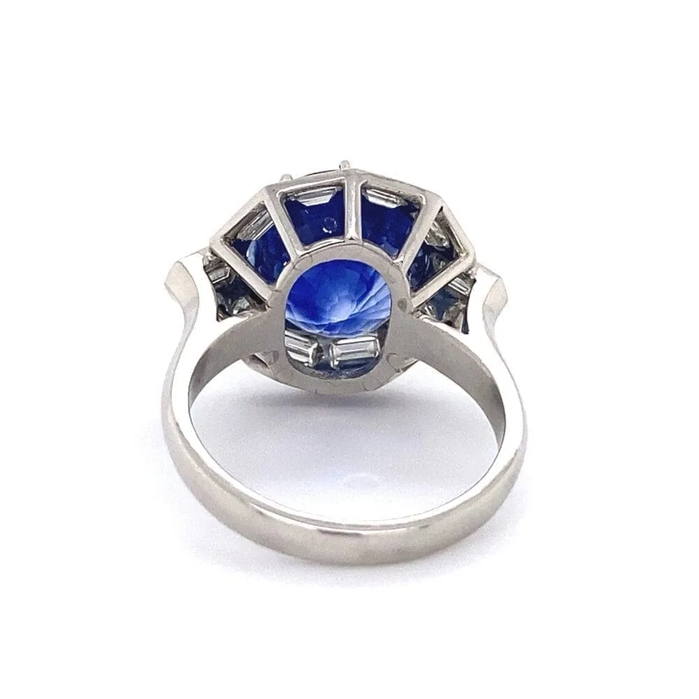 Platinum 1950's 9.11ct Round Blue Sapphire & 1.75tcw White Baguette Diamond Ring at Regard Jewelry
