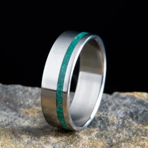 "The Collins" crushed Malachite on classic titanium ring