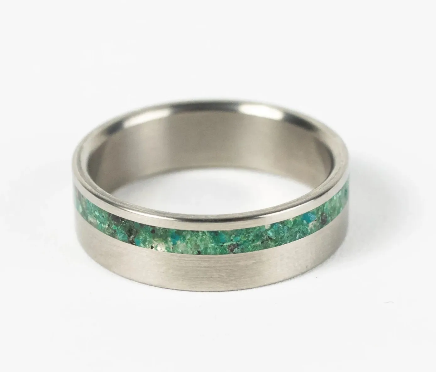"The Collins" crushed Malachite on classic titanium ring