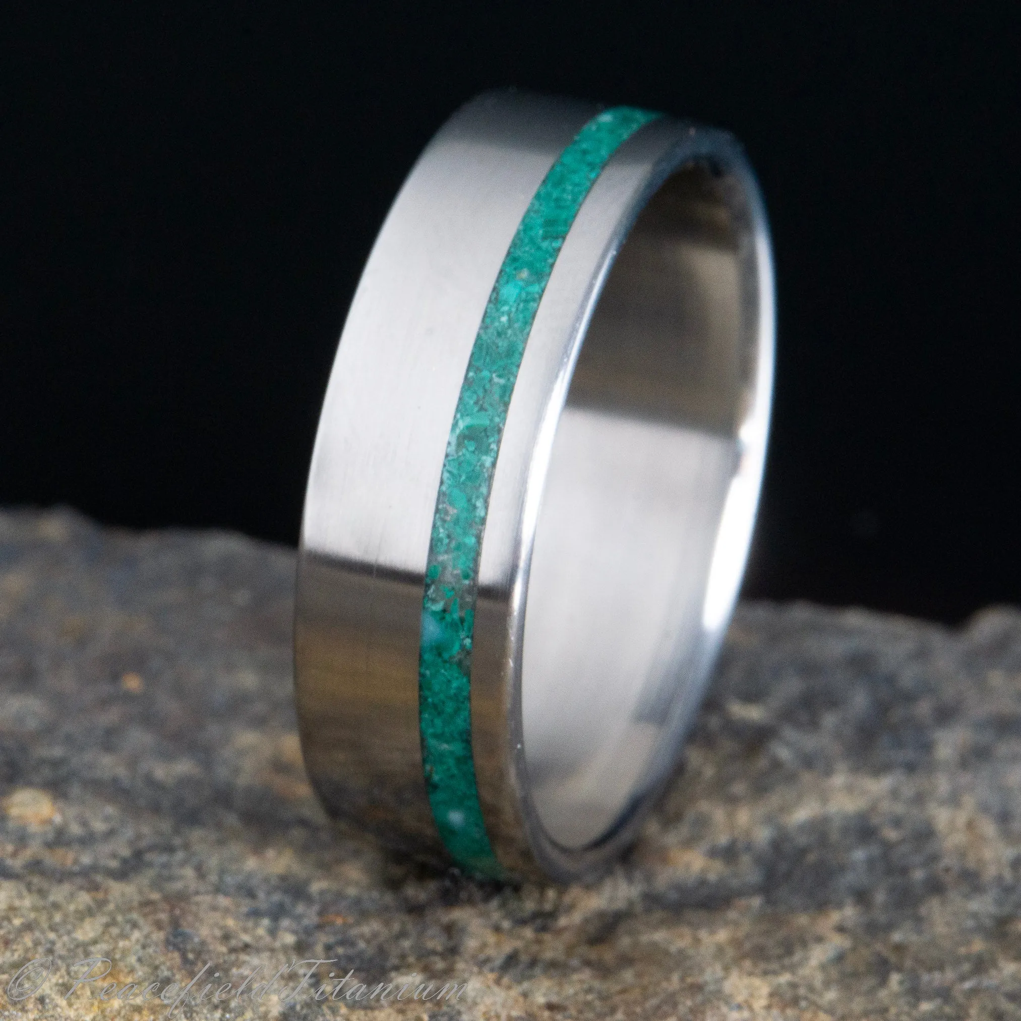 "The Collins" crushed Malachite on classic titanium ring