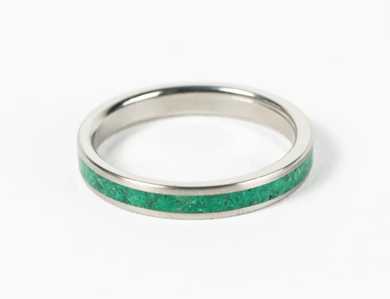 "The Collins" crushed Malachite on classic titanium ring