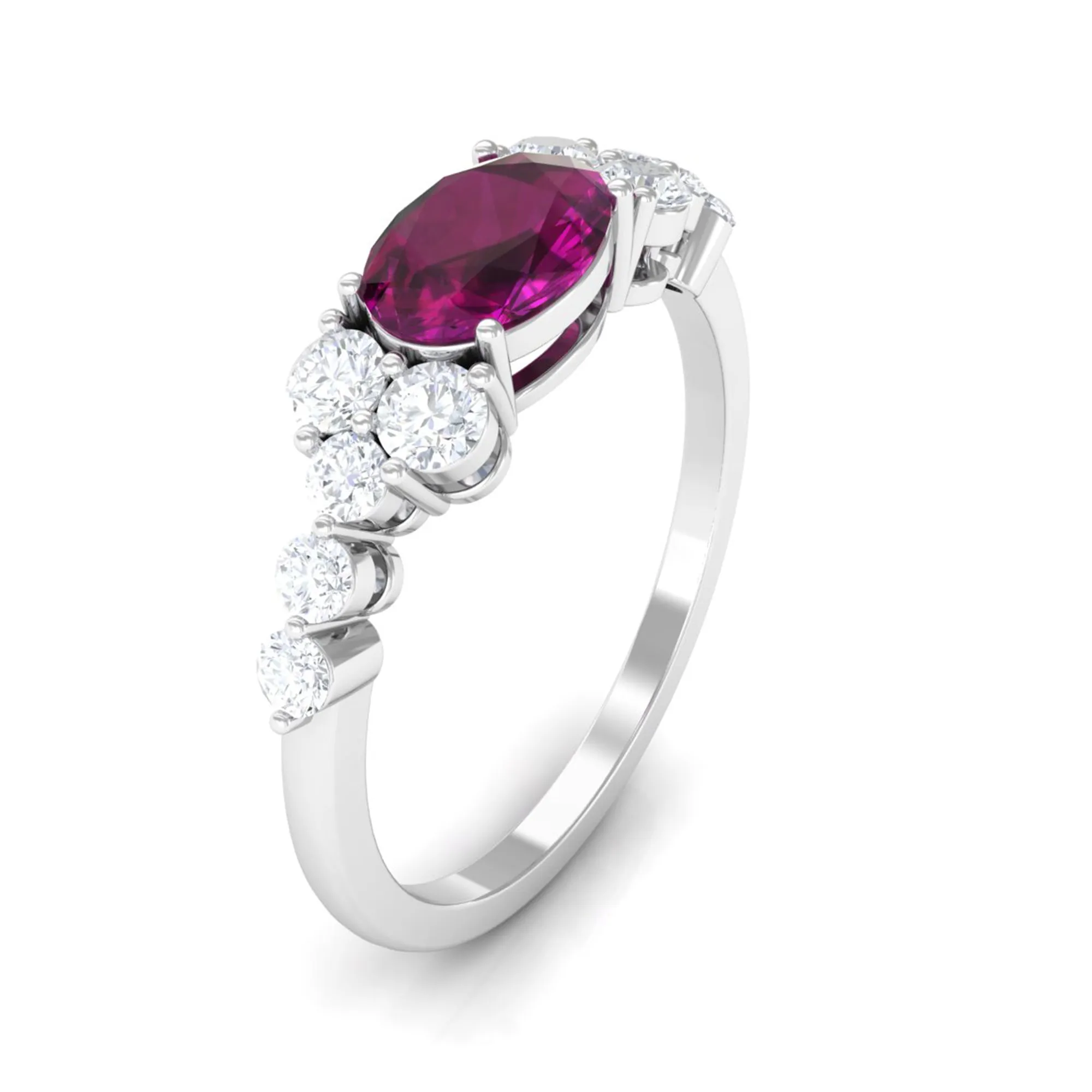 Real Rhodolite Solitaire East West Ring with Diamond Stones