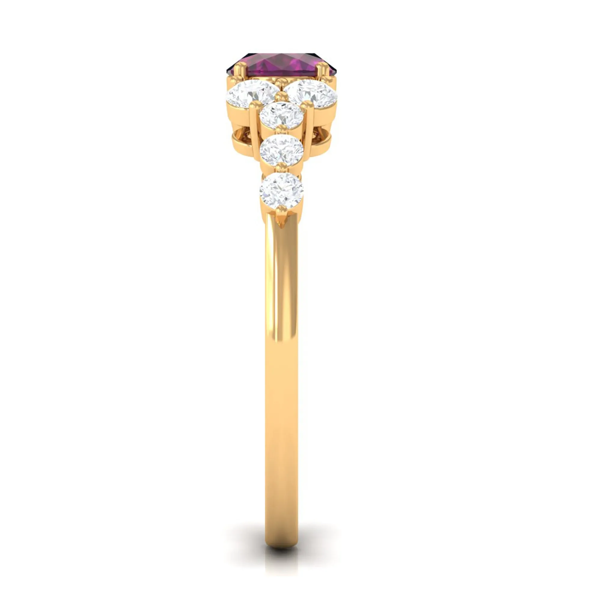 Real Rhodolite Solitaire East West Ring with Diamond Stones