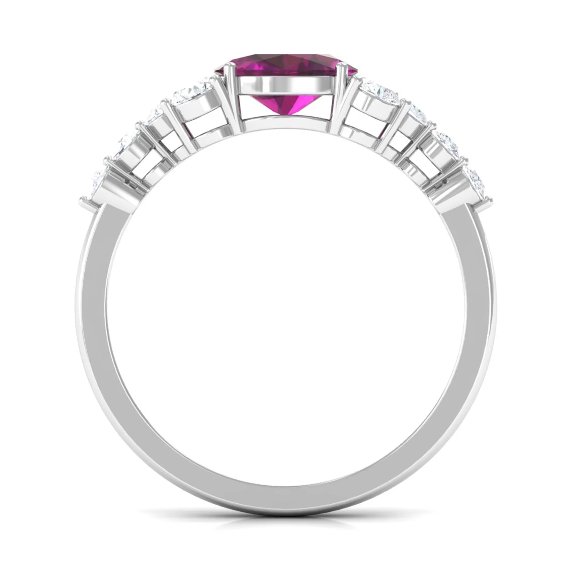 Real Rhodolite Solitaire East West Ring with Diamond Stones