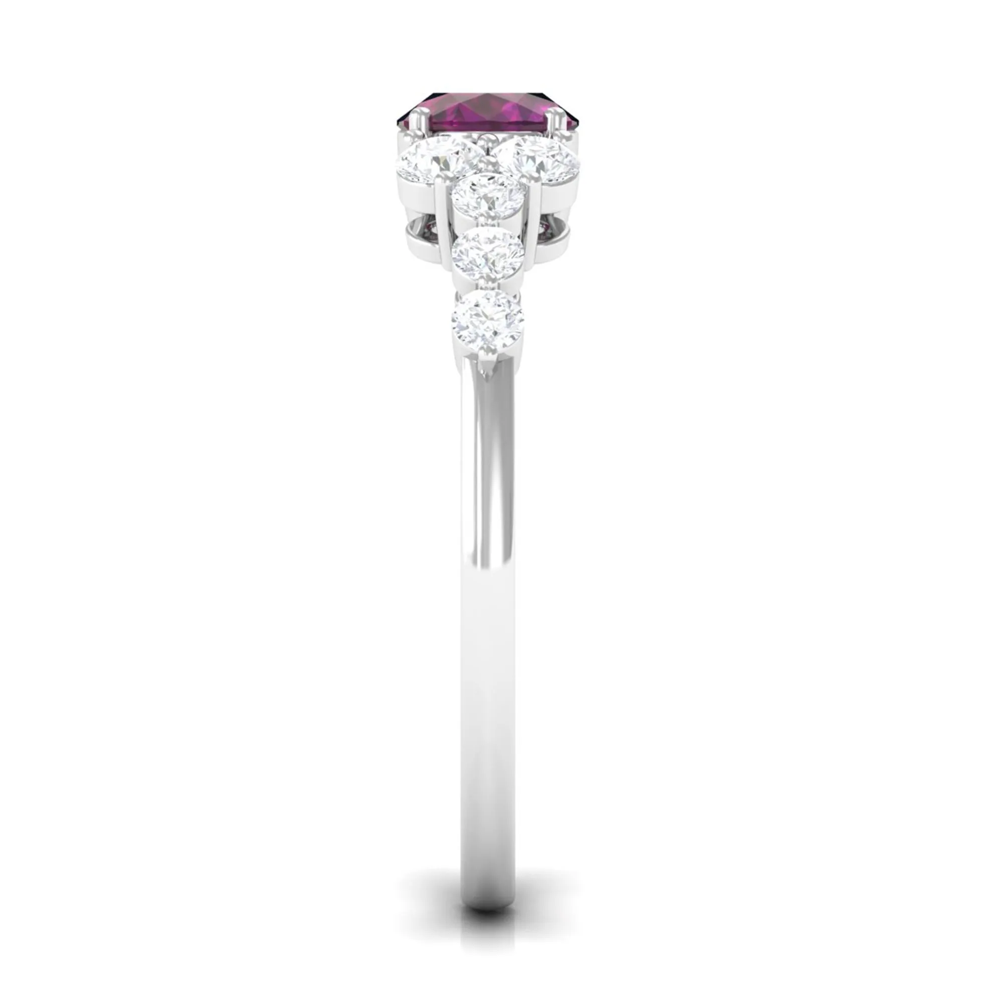 Real Rhodolite Solitaire East West Ring with Diamond Stones
