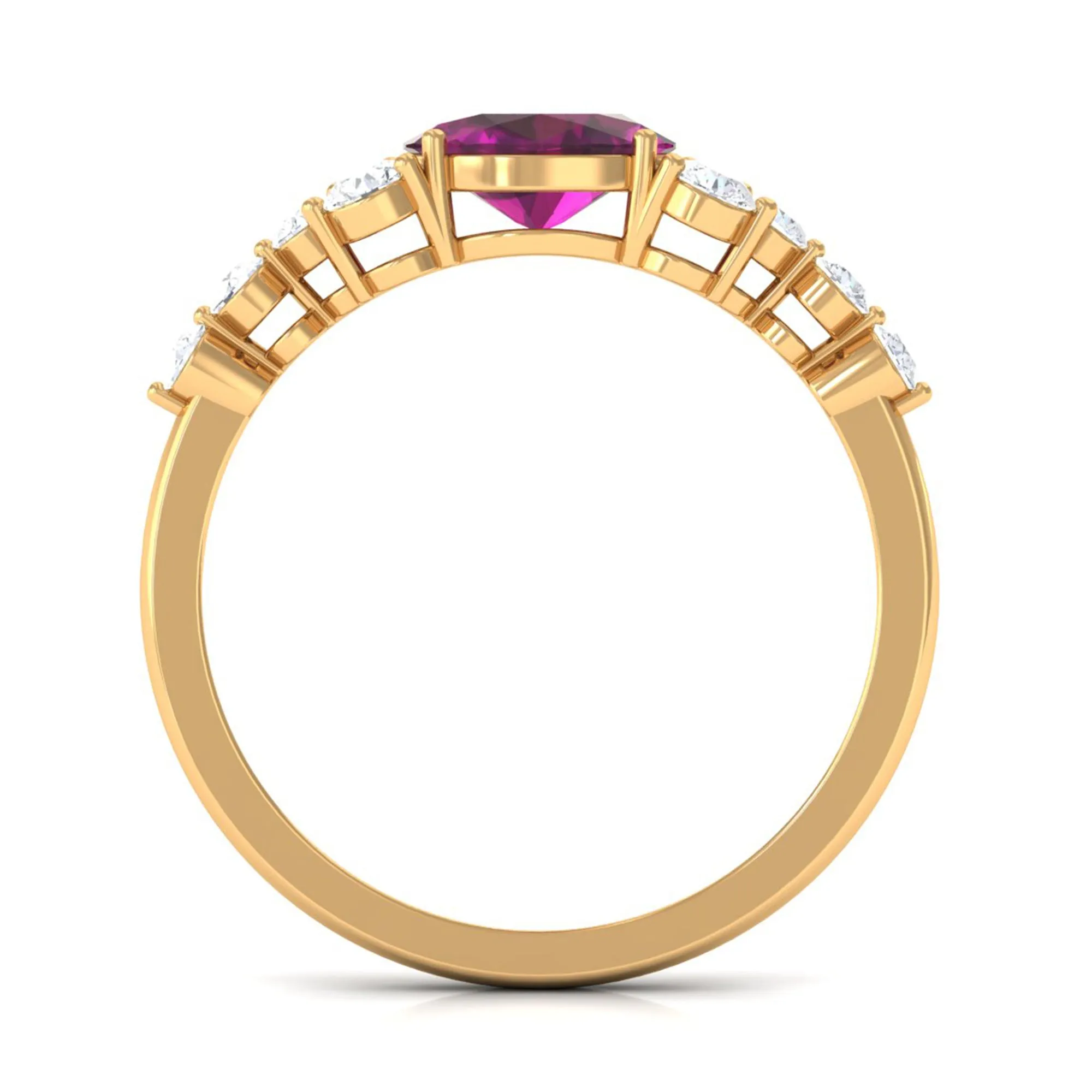 Real Rhodolite Solitaire East West Ring with Diamond Stones