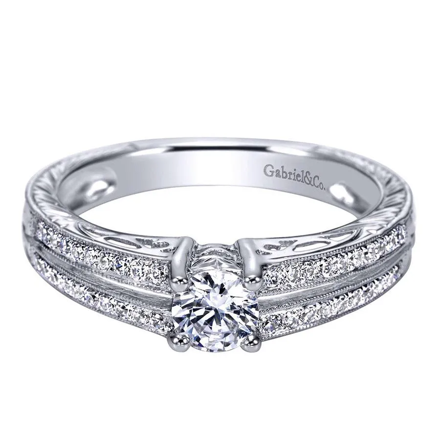 Round Brilliant Diamond Engagement Ring with Split Pave Shank