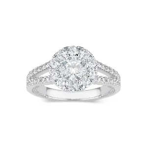 Round Halo Diamond Engagement Ring with Split Shank