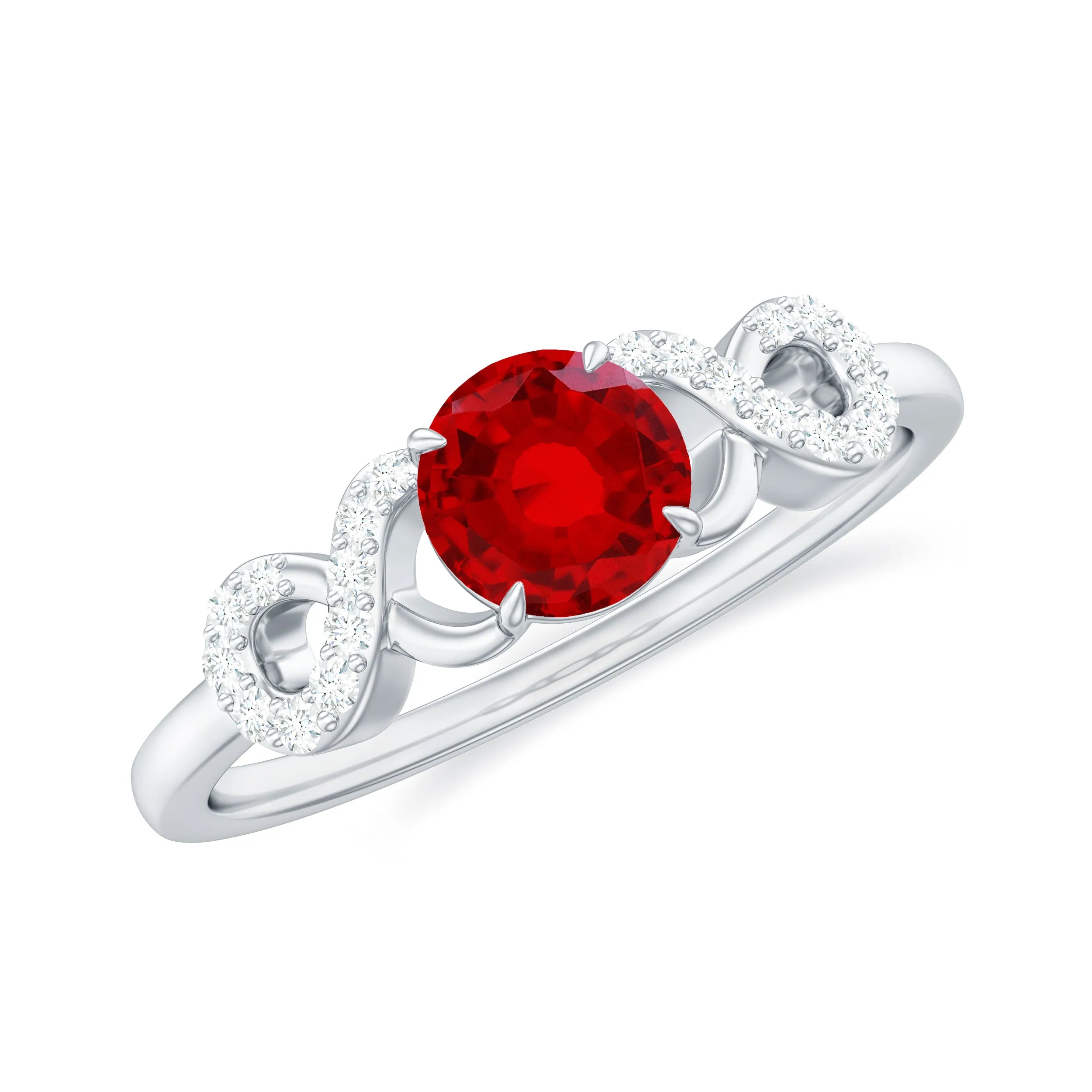 Round Shape Lab Grown Ruby Solitaire Infinity Ring with Diamond