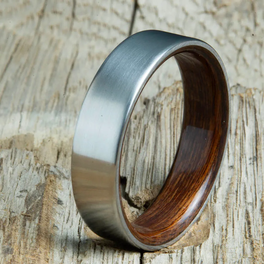 Satin titanium Rosewood lined ring