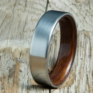 Satin titanium Rosewood lined ring