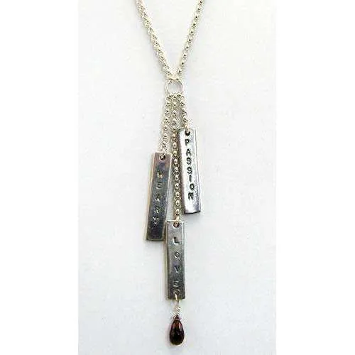 Searcey Designs Sterling Silver Heart, Love, Passion Inspiration Bar With Garnet