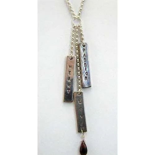 Searcey Designs Sterling Silver Heart, Love, Passion Inspiration Bar With Garnet