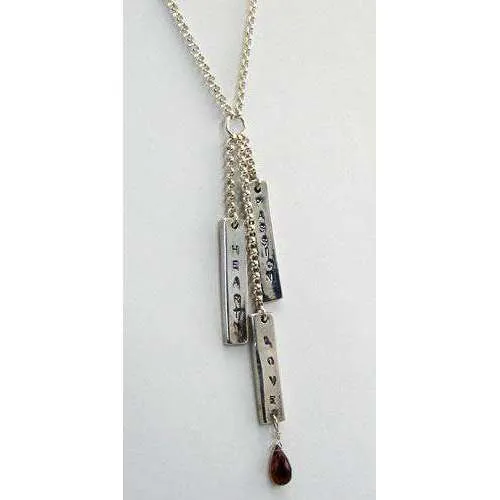 Searcey Designs Sterling Silver Heart, Love, Passion Inspiration Bar With Garnet
