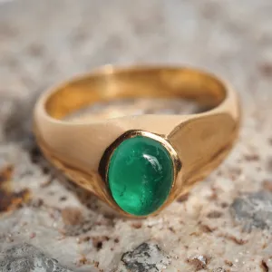 Vintage 18k Gold Cabochon Emerald Dome Ring