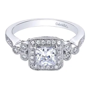 Vintage Inspired Princess Cut Diamond Engagement Ring
