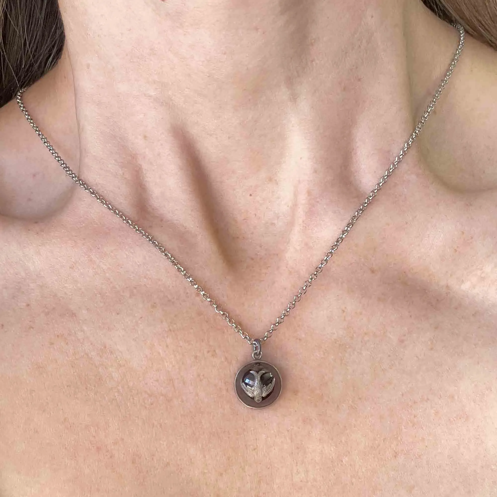 Vintage Silver Domed Garnet Swallow Pendant Necklace