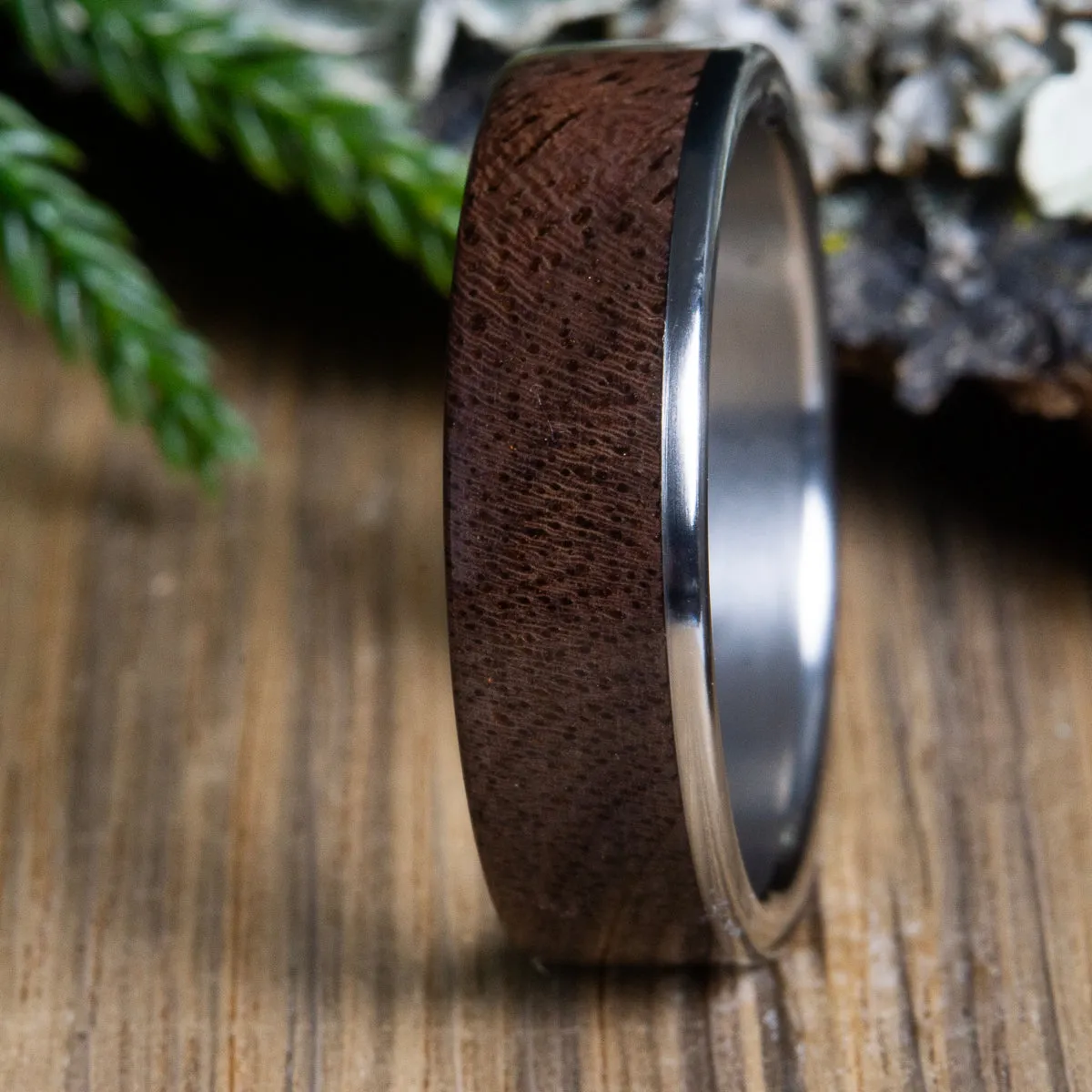 Walnut inlay wooden ring with titanium
