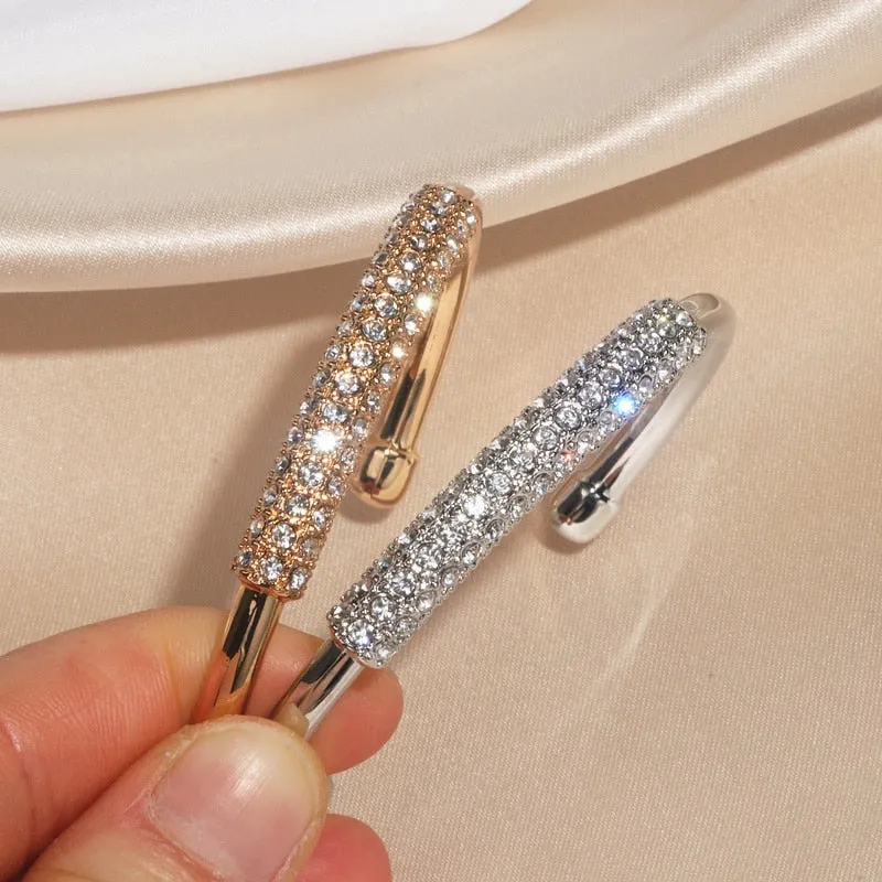 Wedding Jewelry Luxury Crystal Open Bangle Bracelet for Women with Zircon in Gold Color
