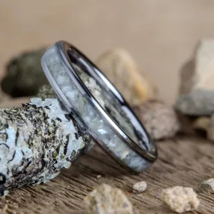 Womens tungsten alternative wedding band with mother of pearl