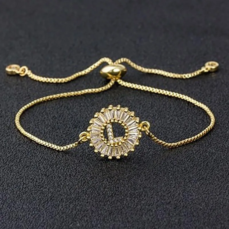 Zircon Bejewel Initial Letter Charm Bracelet