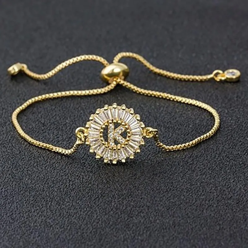 Zircon Bejewel Initial Letter Charm Bracelet