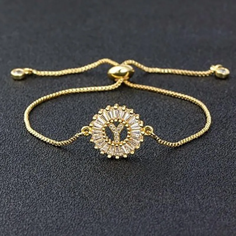Zircon Bejewel Initial Letter Charm Bracelet